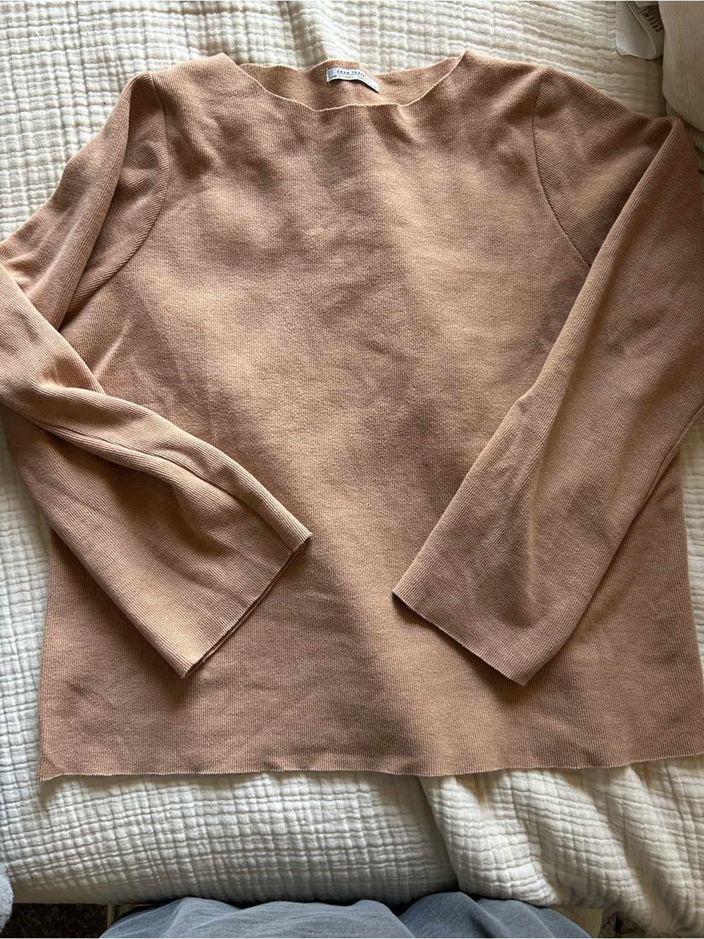 Zara Crewneck Cotton-Blend Sweater in Light Brown